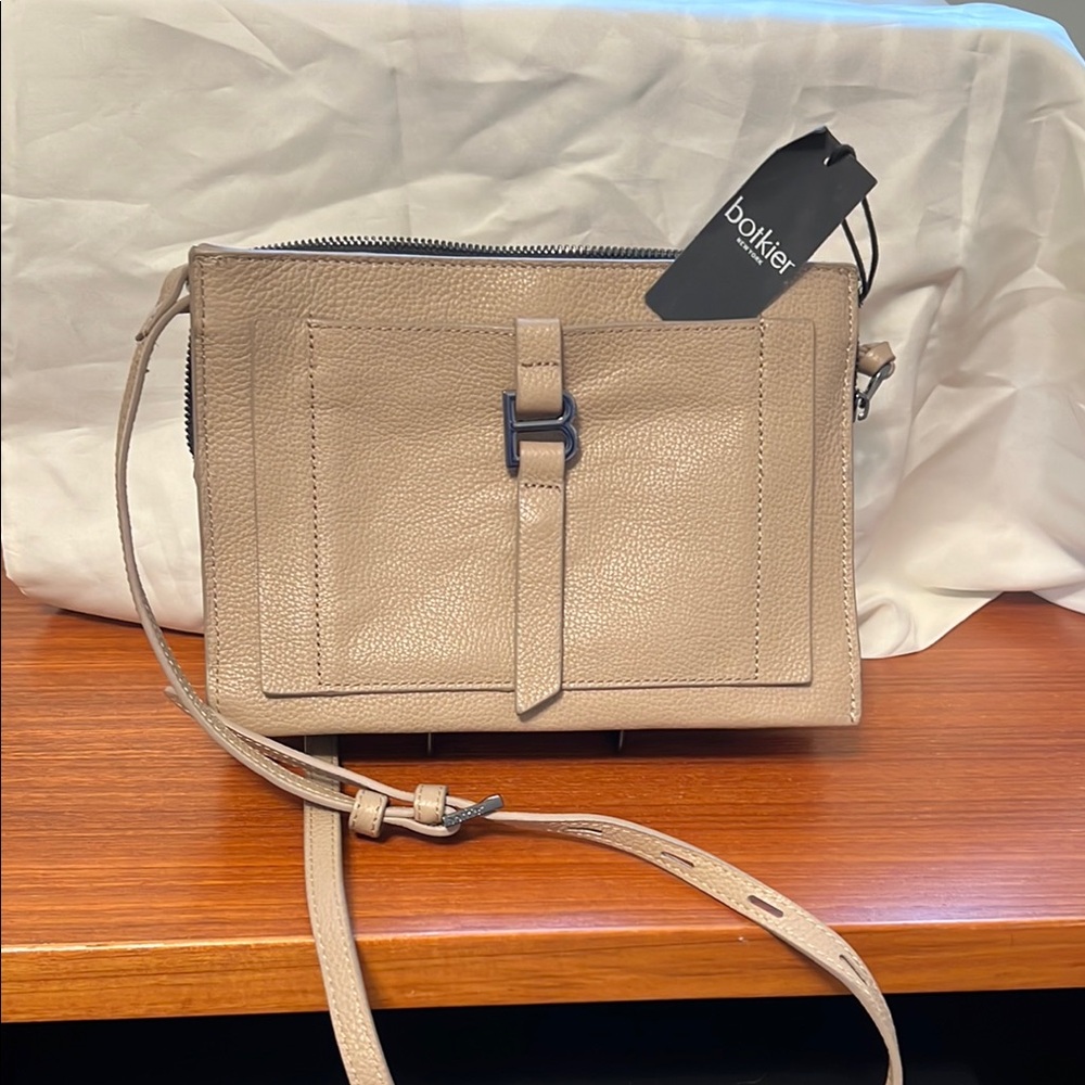 Botkier Tan Crossbody Bag with Adjustable Strap and Minimalist Design